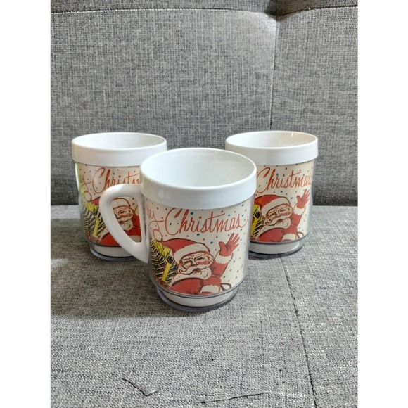Vtg Christmas Santa Clause Mugs Set of 3 Plastic Dawn Cups (cb5) - Picture 3 of 8